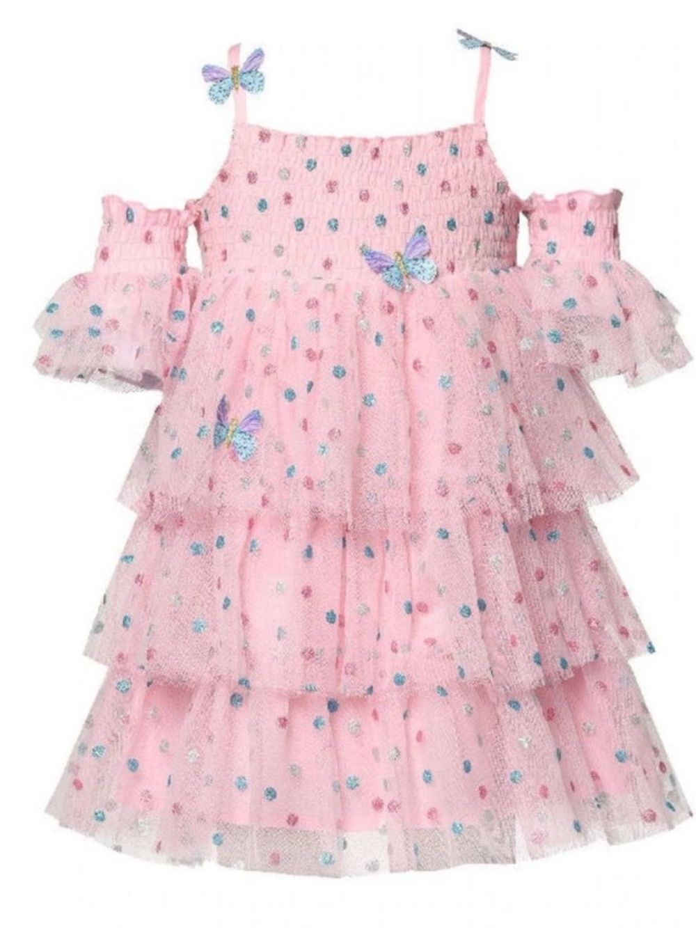Baby Sara Pink Butterfly Tiered Tulle Girls' Formal Dress